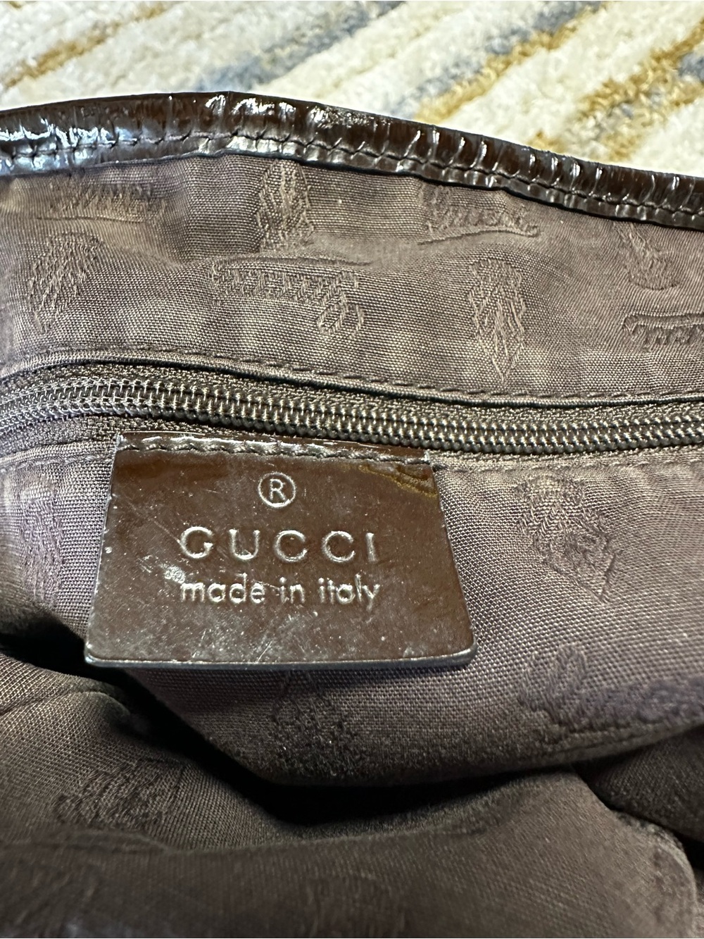 AUTHENTIC Vintage Gucci Brown Monogram Tote Green & Red Web Stripes & COA - Picture 9 of 11